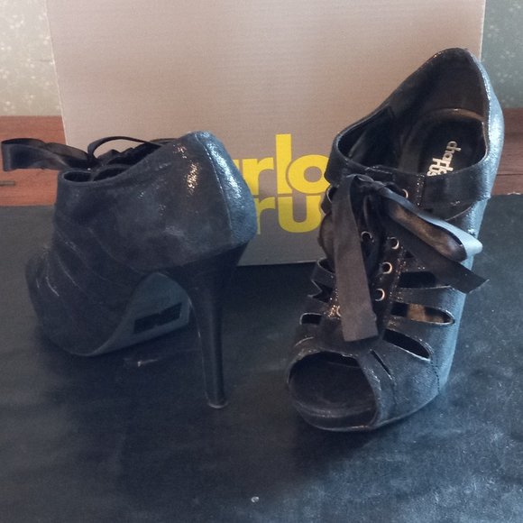 Charlotte Russe Ella Style Black Peep Toe Pumps - Picture 1 of 4